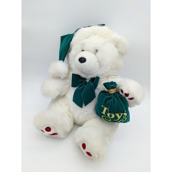 MTY International Crystal bear Holiday white Green Toys pouch  sitting 14 in - Picture 2 of 11